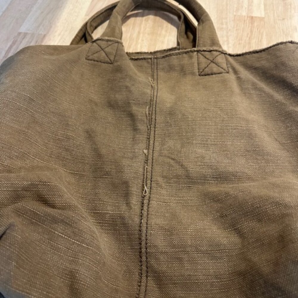 Vintage Jute & Cotton Rustic Raw Edge Tote Bag by Gap Inside Zip Pocket